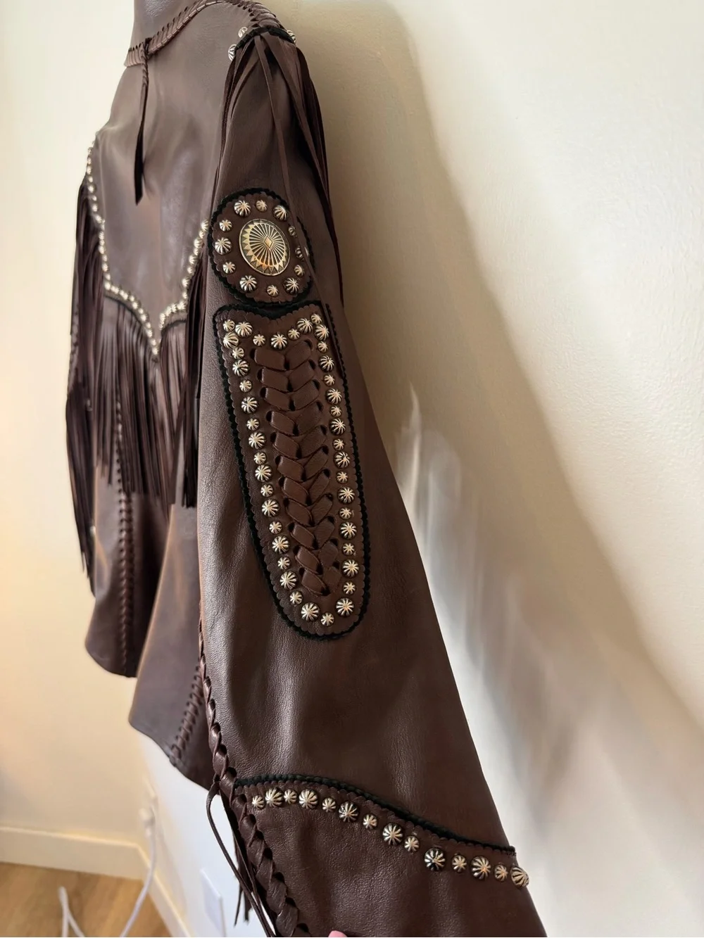Appaloosa Trading Co 100% Leather Fringe Western Jacket Brown Concho woman large